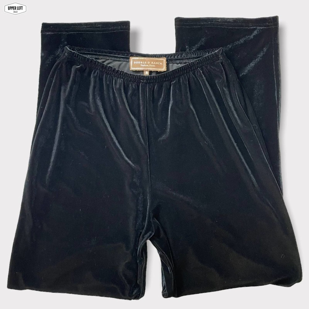 Double D Ranch Velvet Pants with Wide Leg, Elastic Waist Medium Black